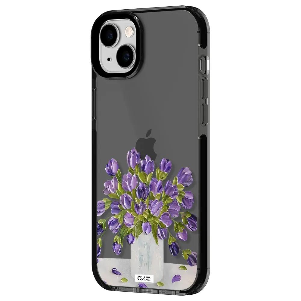 a bunch of purple flowers Apple iPhone 14 plus impact Smoke Black Case