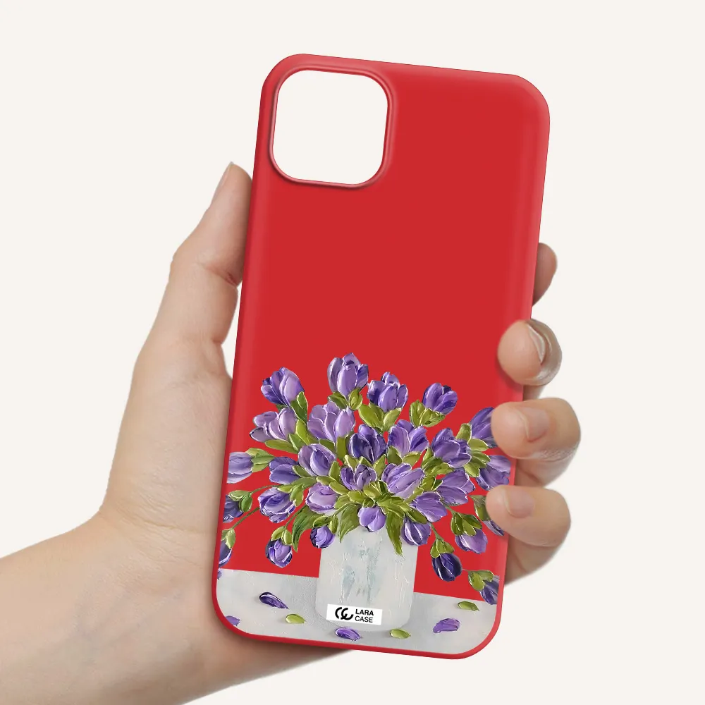 a bunch of purple flowers Apple iPhone 14 plus Silicone Imperial Red Case