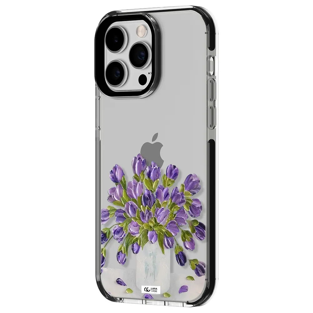 a bunch of purple flowers Apple iPhone 14 pro max impact black border Case