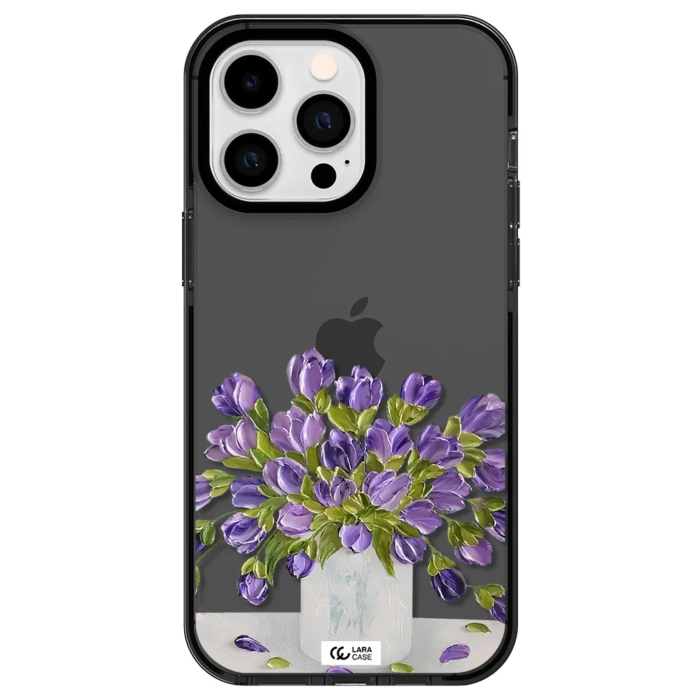 a bunch of purple flowers Apple iPhone 14 pro max impact Smoke Black Case