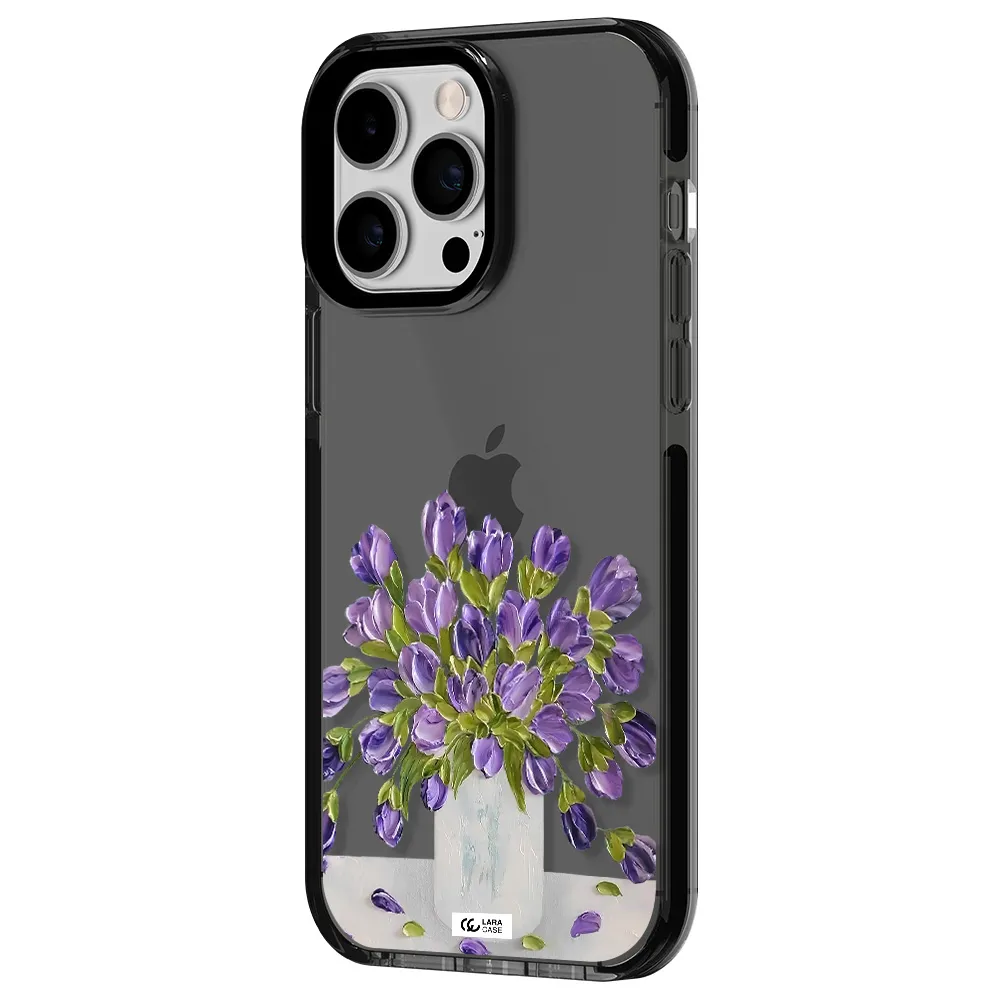 a bunch of purple flowers Apple iPhone 14 pro max impact Smoke Black Case
