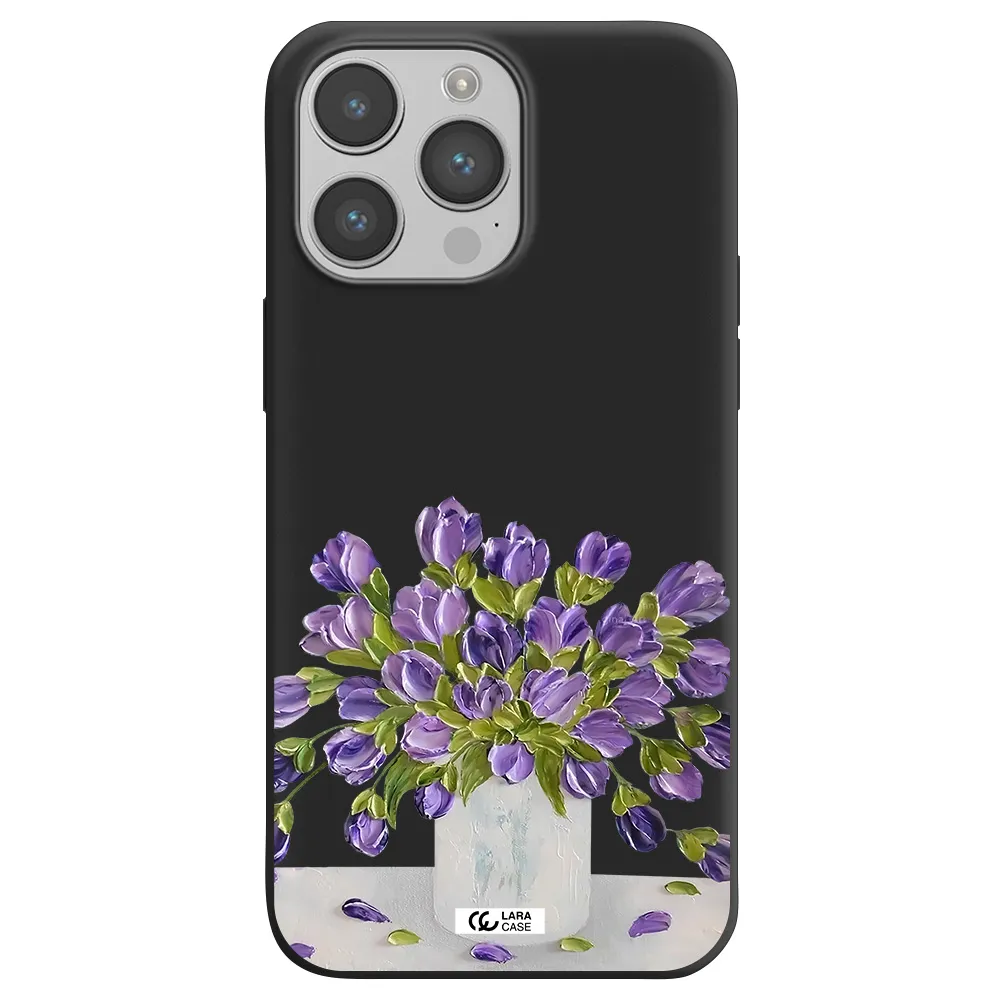 a bunch of purple flowers Apple iPhone 14 pro max Silicone black Case
