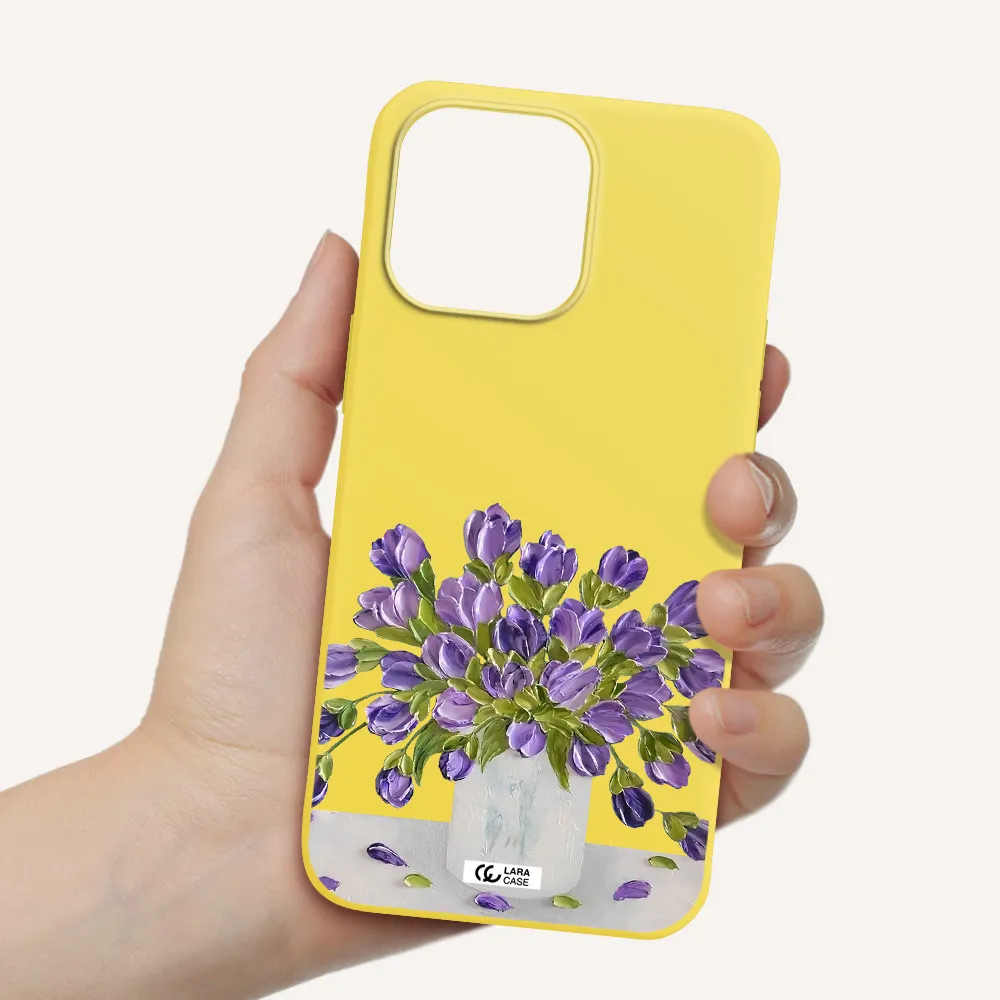 a bunch of purple flowers Apple iPhone 14 pro max Silicone canary yellow Case