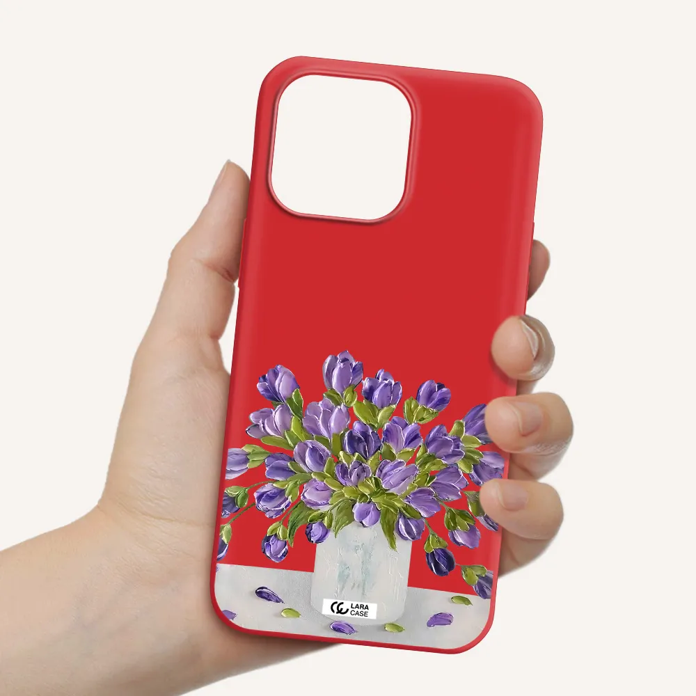 a bunch of purple flowers Apple iPhone 14 pro max Silicone Imperial Red Case