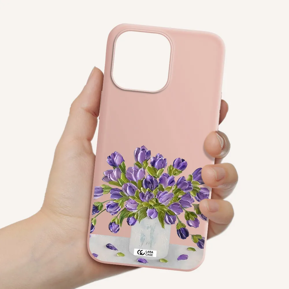 a bunch of purple flowers Apple iPhone 14 pro max Silicone pastel pink Case