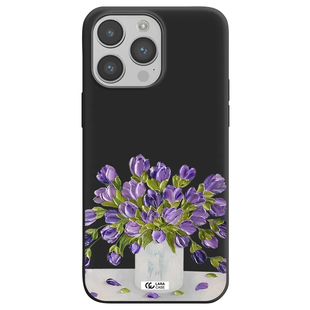 a bunch of purple flowers Apple iPhone 14 pro Silicone black Case
