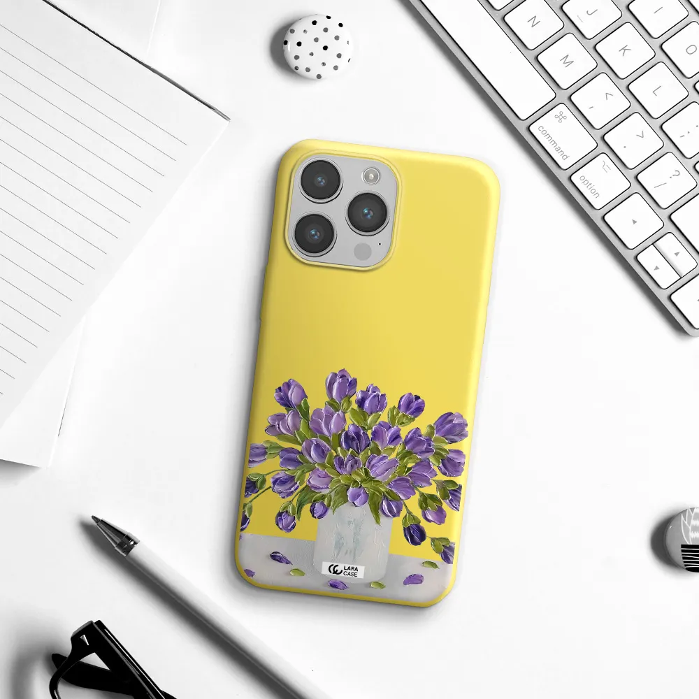 a bunch of purple flowers Apple iPhone 14 pro Silicone canary yellow Case