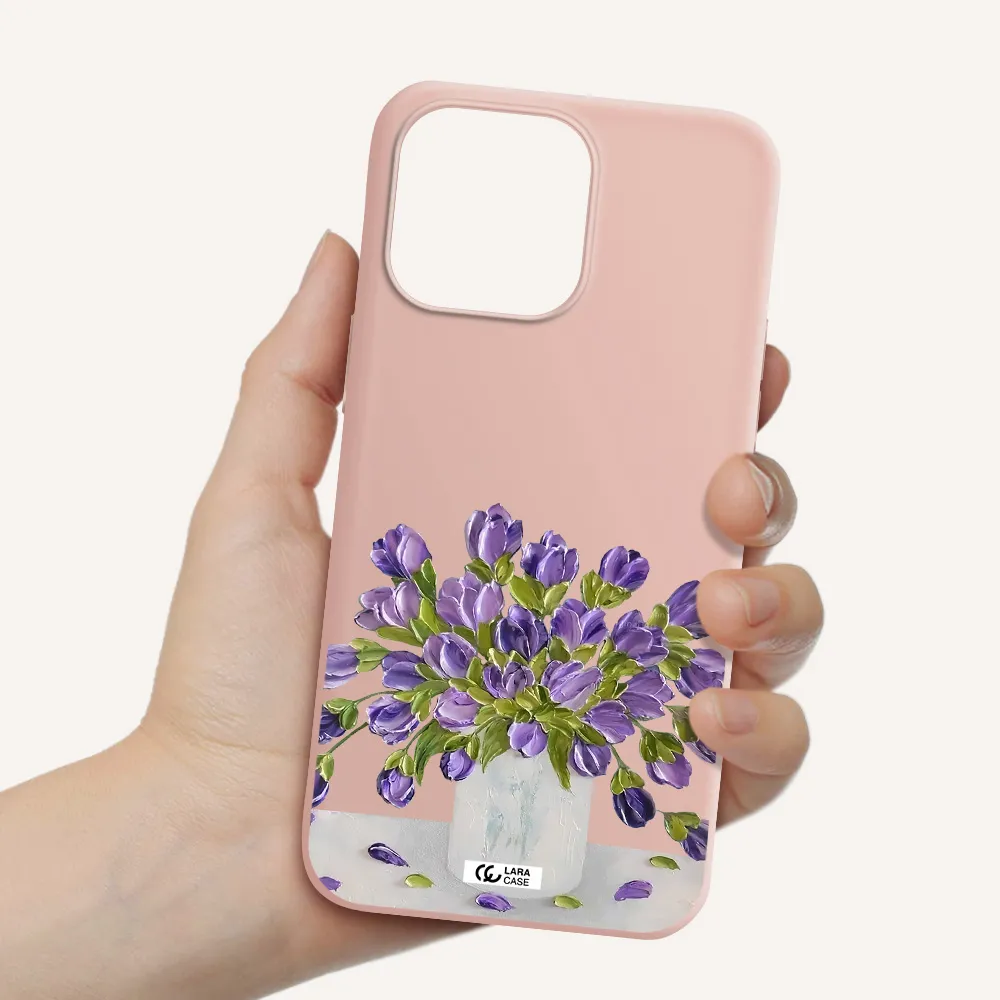 a bunch of purple flowers Apple iPhone 14 pro Silicone pastel pink Case