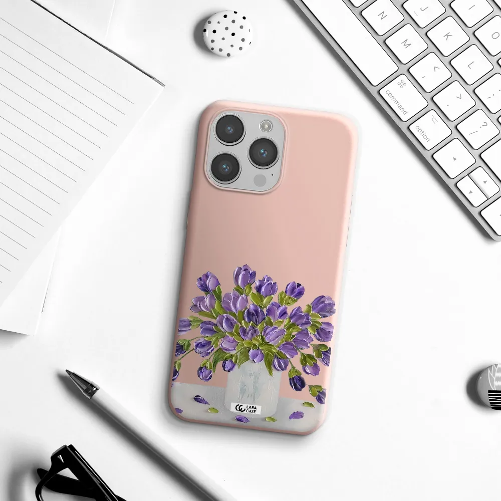 a bunch of purple flowers Apple iPhone 14 pro Silicone pastel pink Case
