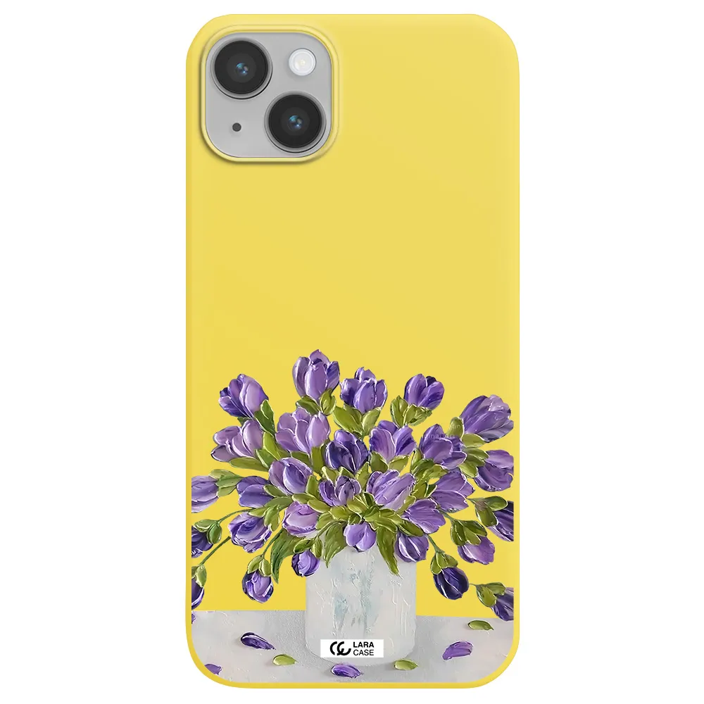 a bunch of purple flowers Apple iPhone 14 Silicone canary yellow Case