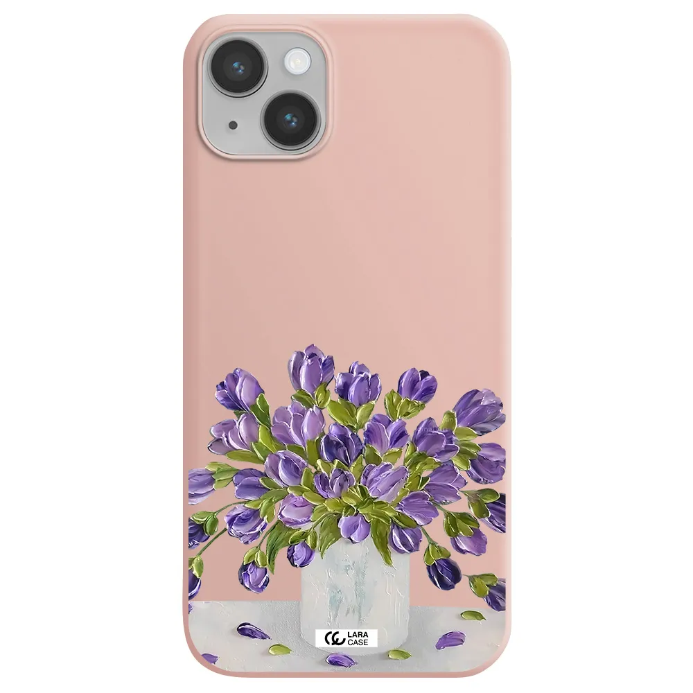 a bunch of purple flowers Apple iPhone 14 Silicone pastel pink Case
