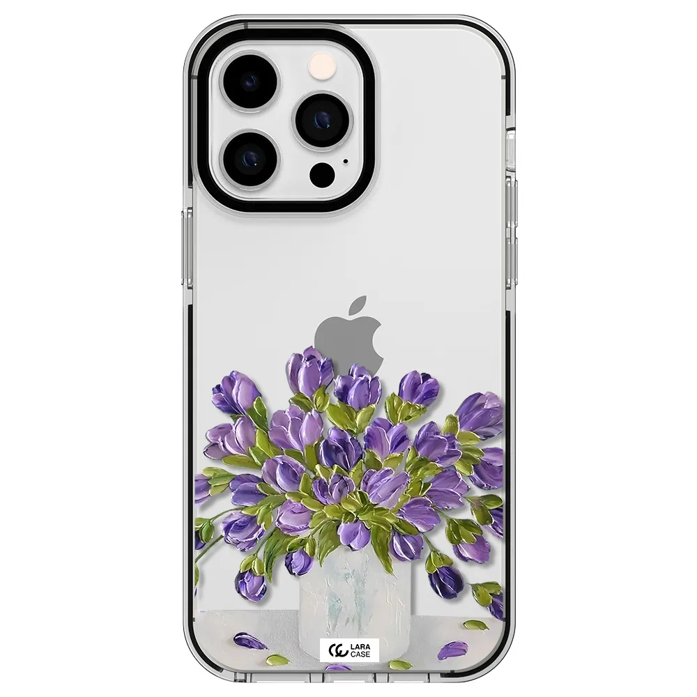 a bunch of purple flowers Apple iPhone 15 Pro Max impact black border Case