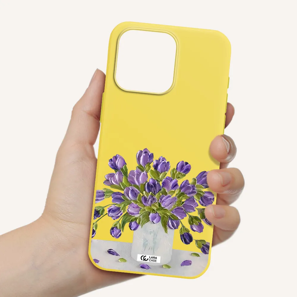 a bunch of purple flowers Apple Iphone 15 Pro max Silicone canary yellow Case