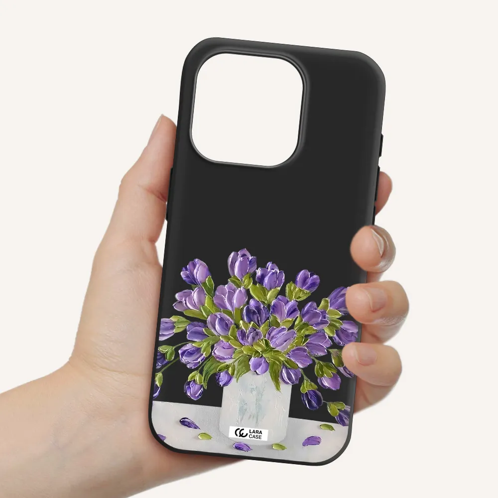 A Bunch Of Purple Flowers Apple Iphone 15 Pro Silicone Black Case