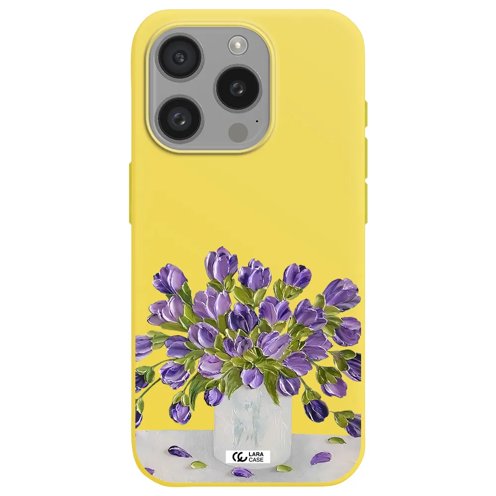 A Bunch Of Purple Flowers Apple Iphone 15 Pro Silicone Canary Yellow Case