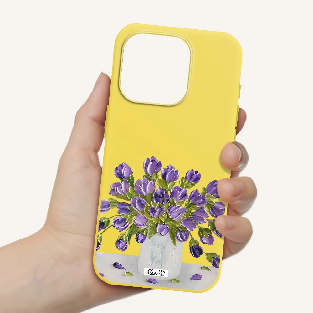 A Bunch Of Purple Flowers Apple Iphone 15 Pro Silicone Canary Yellow Case