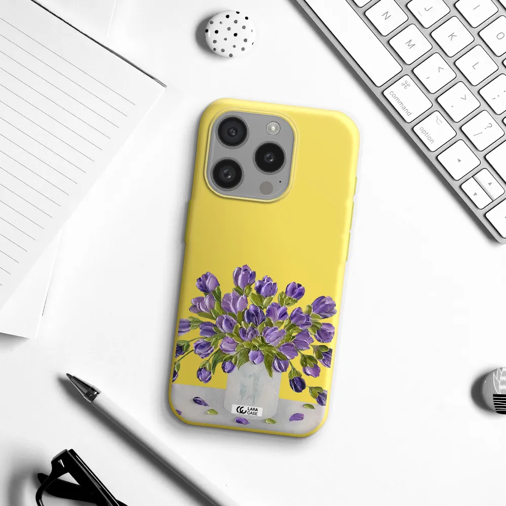 A Bunch Of Purple Flowers Apple Iphone 15 Pro Silicone Canary Yellow Case
