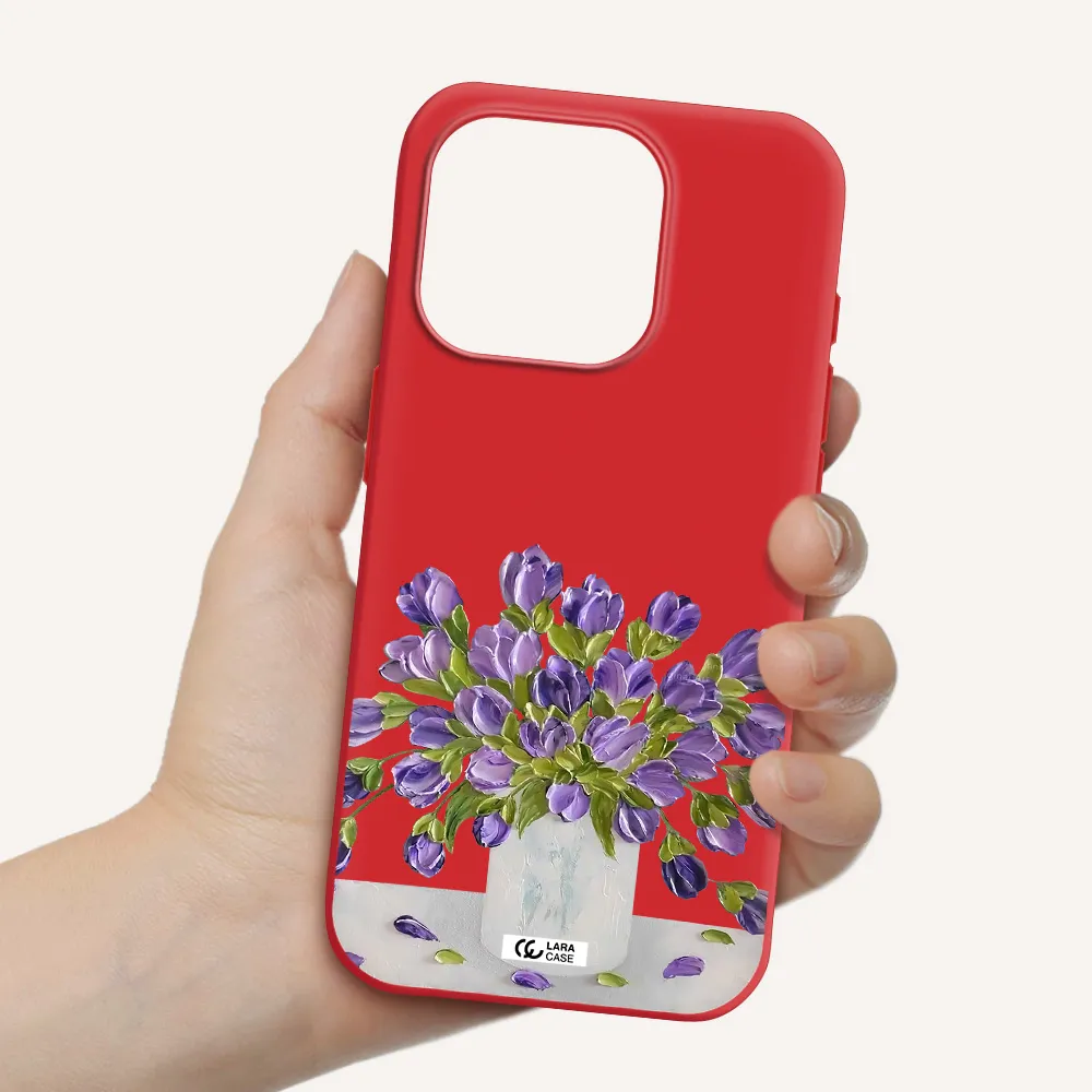 A Bunch Of Purple Flowers Apple Iphone 15 Pro Silicone Imperial Red Case
