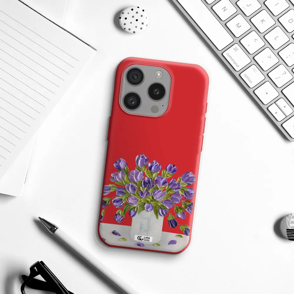 A Bunch Of Purple Flowers Apple Iphone 15 Pro Silicone Imperial Red Case