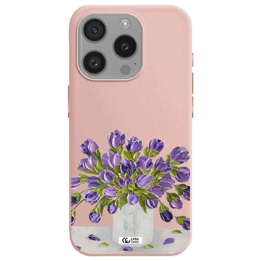 A Bunch Of Purple Flowers Apple Iphone 15 Pro Silicone Pastel Pink Case