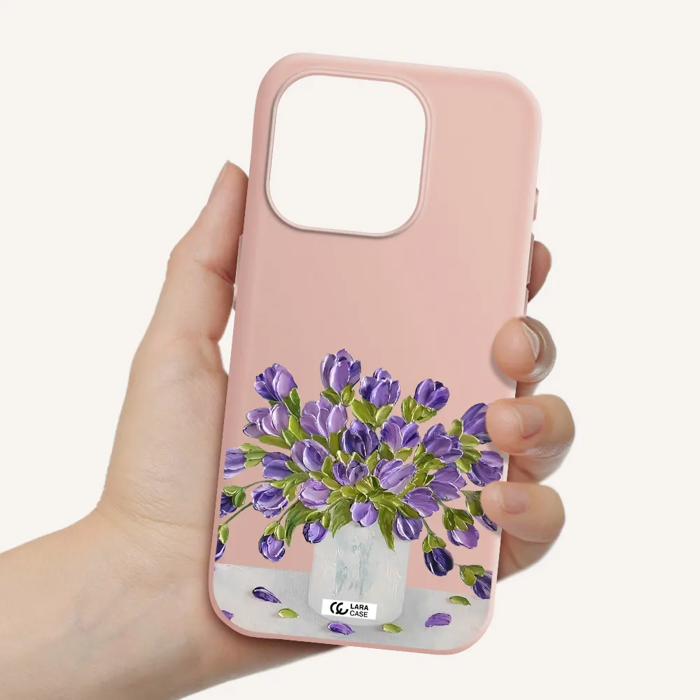 A Bunch Of Purple Flowers Apple Iphone 15 Pro Silicone Pastel Pink Case