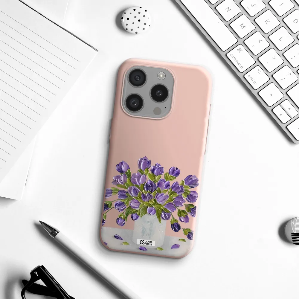 A Bunch Of Purple Flowers Apple Iphone 15 Pro Silicone Pastel Pink Case