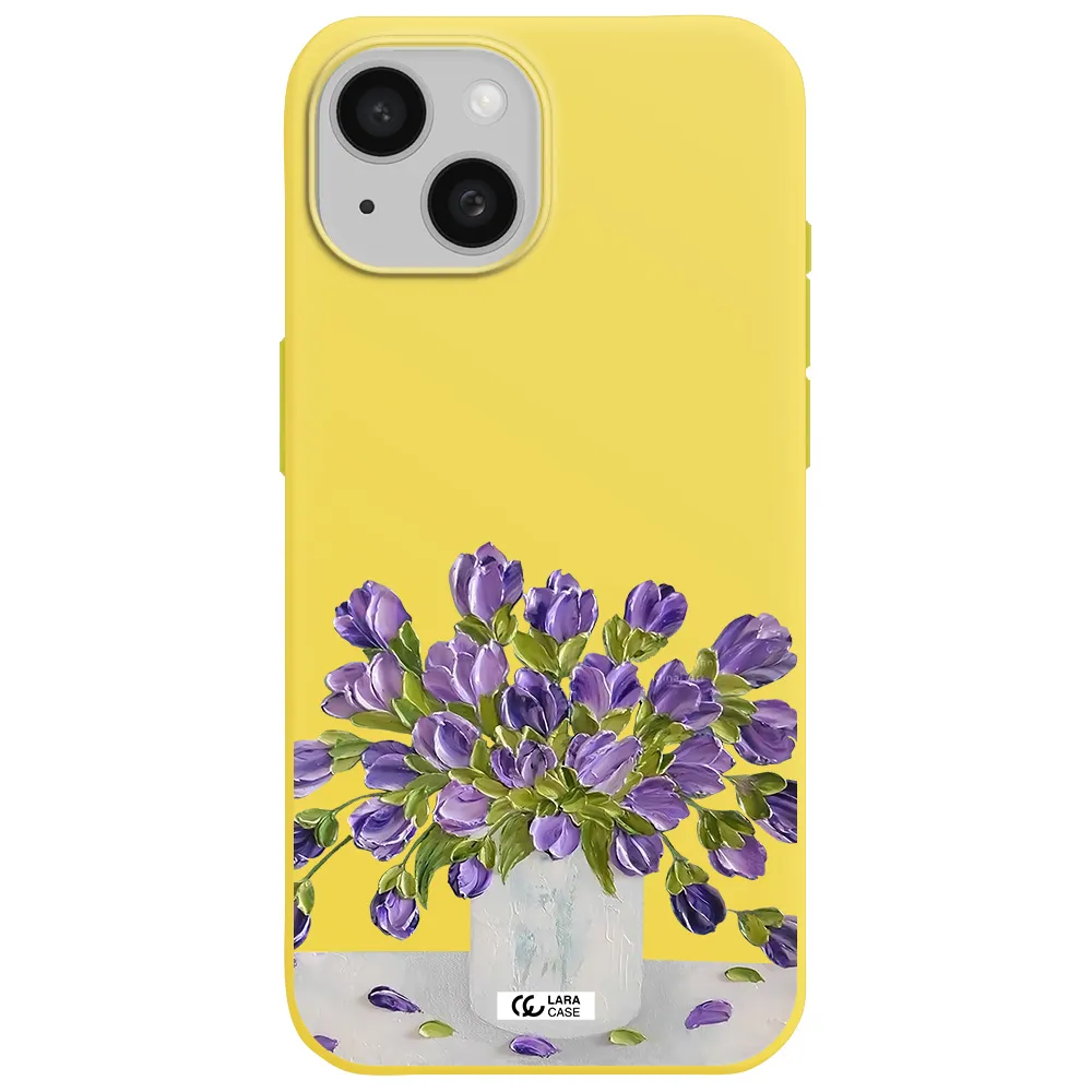 a bunch of purple flowers Apple iPhone 15 Silicone canary yellow Case