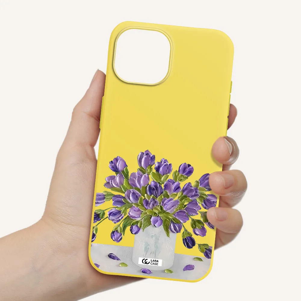 a bunch of purple flowers Apple iPhone 15 Silicone canary yellow Case
