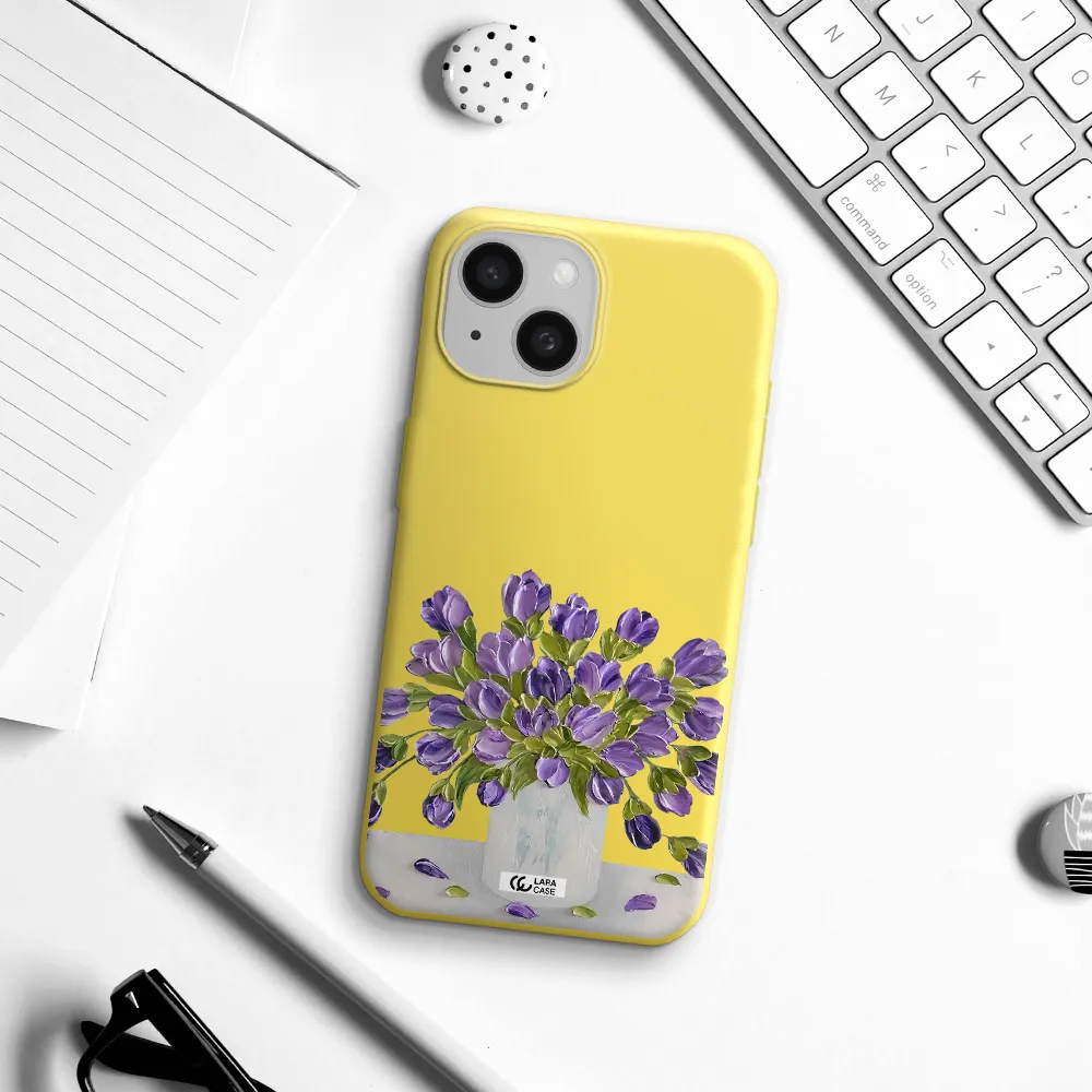 a bunch of purple flowers Apple iPhone 15 Silicone canary yellow Case