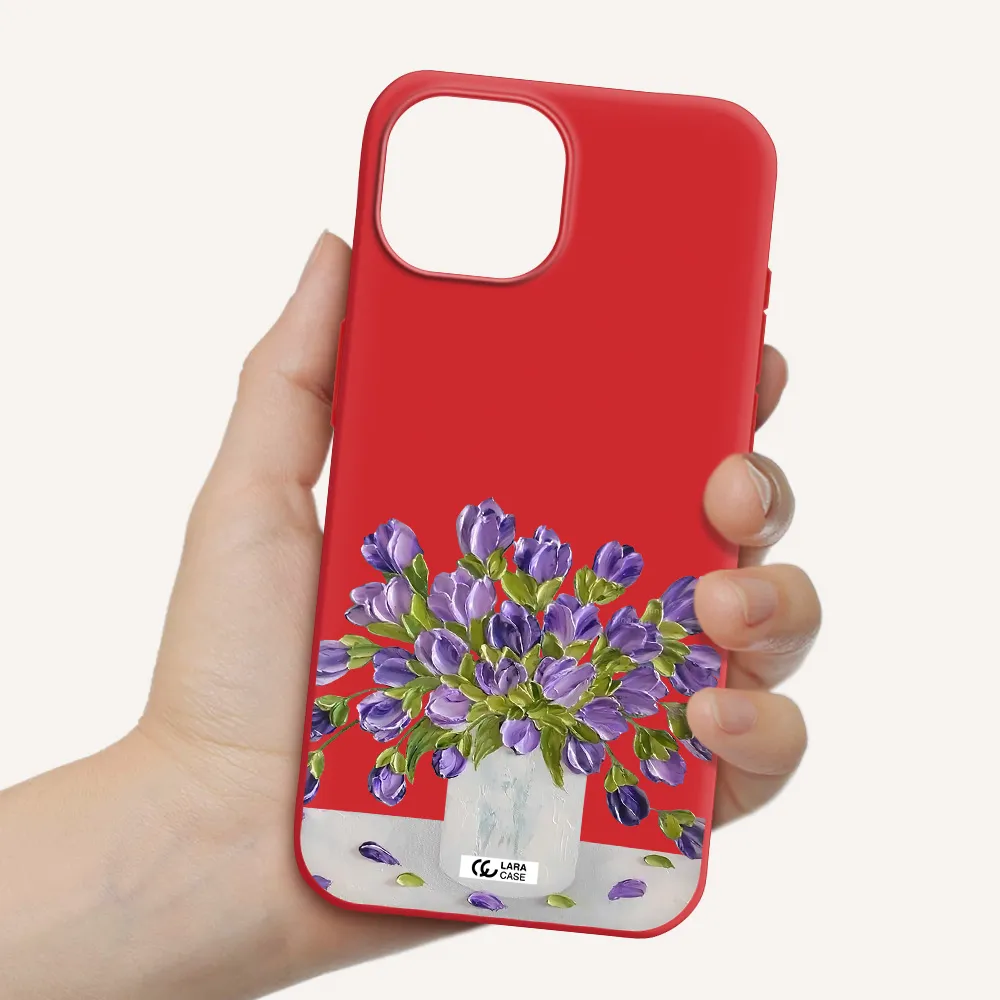A Bunch Of Purple Flowers Apple Iphone 15 Silicone Imperial Red Case