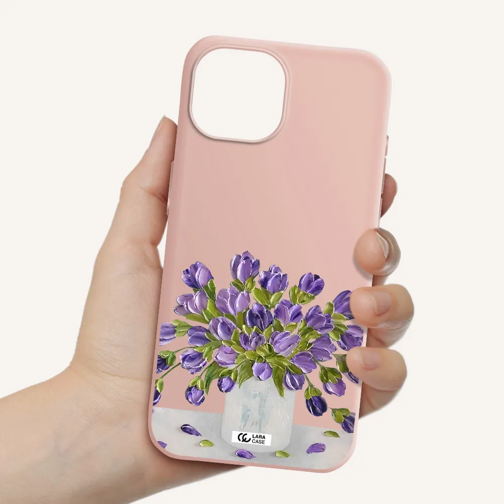 A Bunch Of Purple Flowers Apple Iphone 15 Silicone Pastel Pink Case