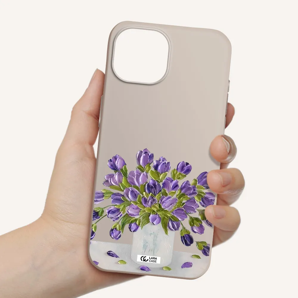 a bunch of purple flowers Apple iPhone 15 Silicone Stone Case