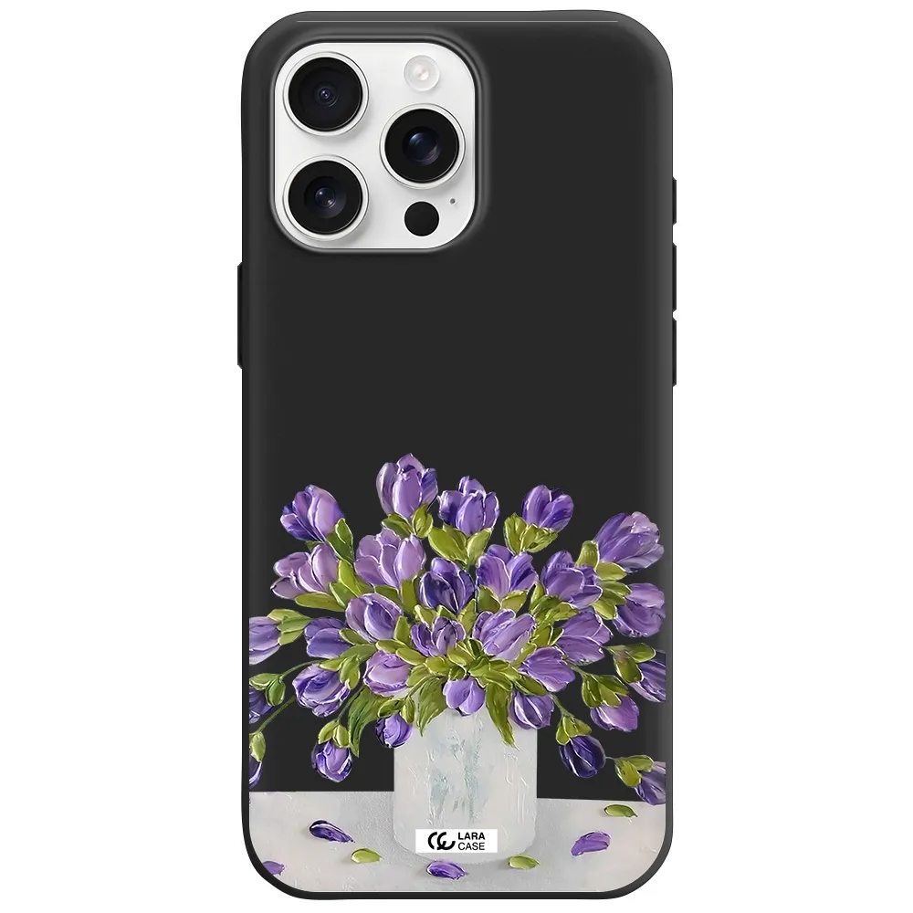 A Bunch Of Purple Flowers Apple Iphone 16 Pro Max Silicone Black Case