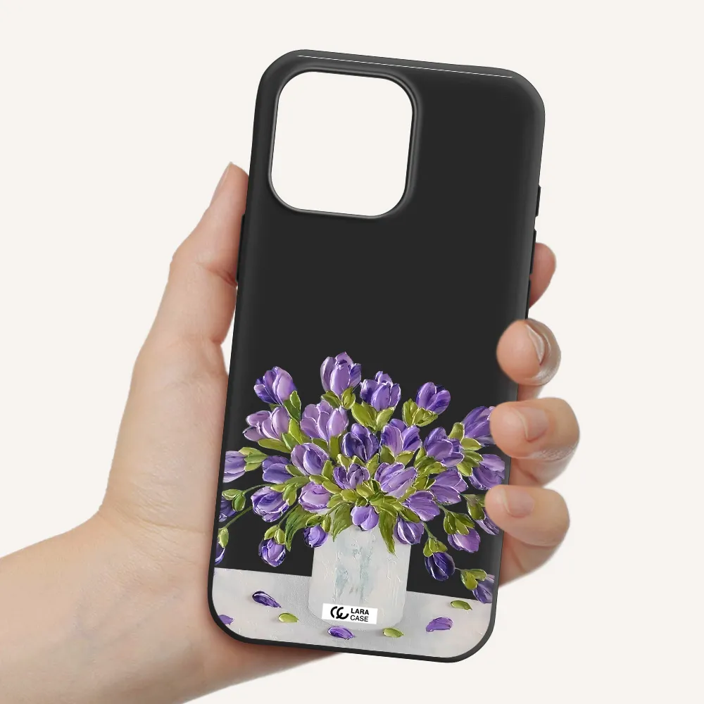 A Bunch Of Purple Flowers Apple Iphone 16 Pro Max Silicone Black Case