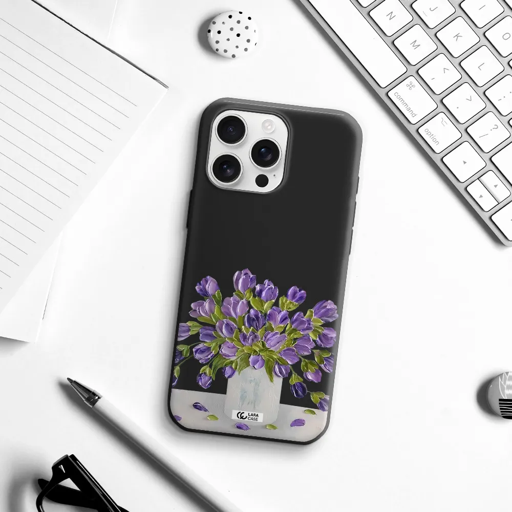 A Bunch Of Purple Flowers Apple Iphone 16 Pro Max Silicone Black Case