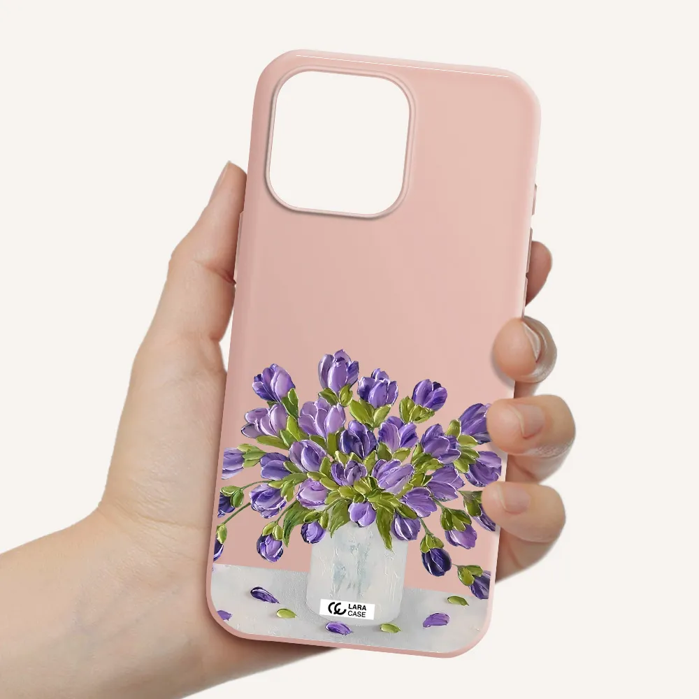 A Bunch Of Purple Flowers Apple Iphone 16 Pro Max Silicone Pastel Pink Case