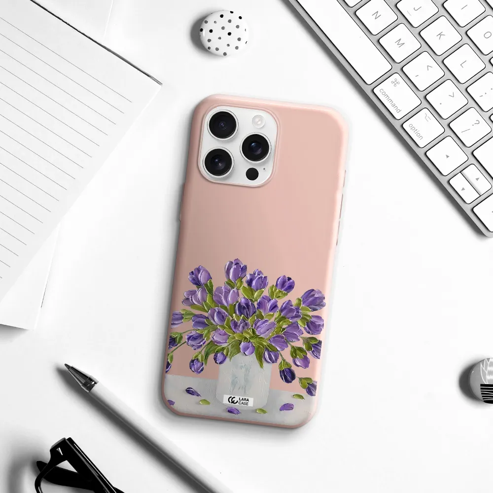A Bunch Of Purple Flowers Apple Iphone 16 Pro Max Silicone Pastel Pink Case