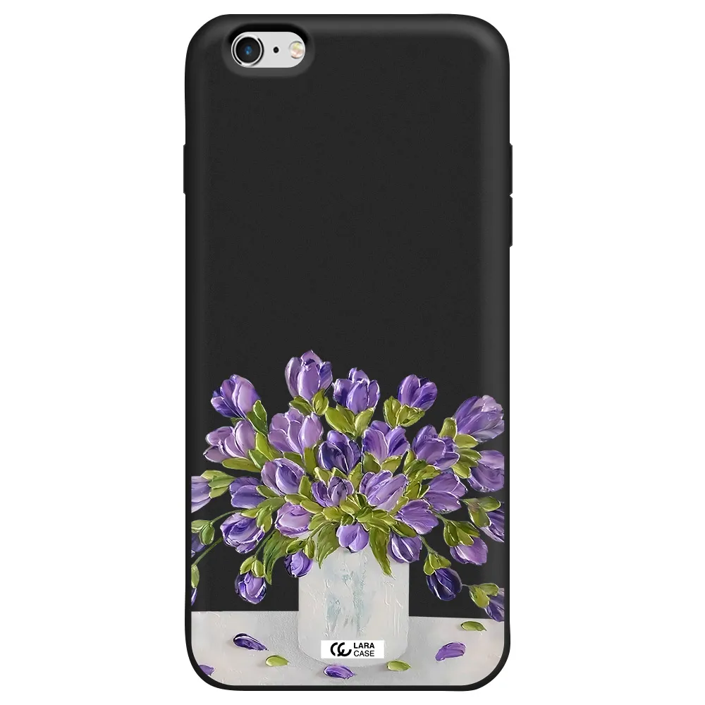 a bunch of purple flowers Apple iPhone 6 plus Silicone black Case