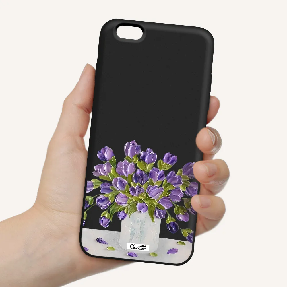 a bunch of purple flowers Apple iPhone 6 plus Silicone black Case