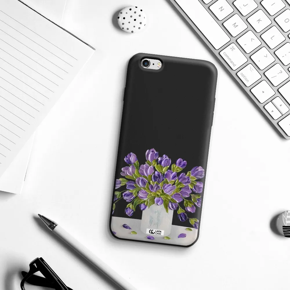 a bunch of purple flowers Apple iPhone 6 plus Silicone black Case
