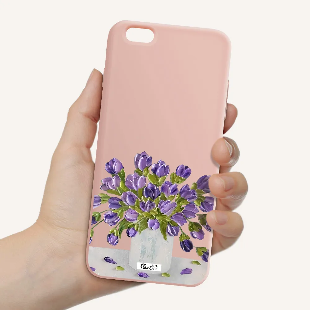 a bunch of purple flowers Apple iPhone 6 plus Silicone pastel pink Case