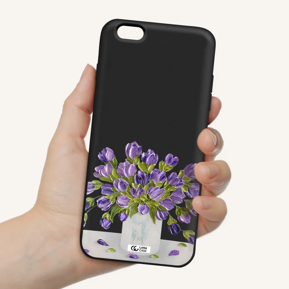 a bunch of purple flowers Apple iPhone 6 s plus Silicone black Case