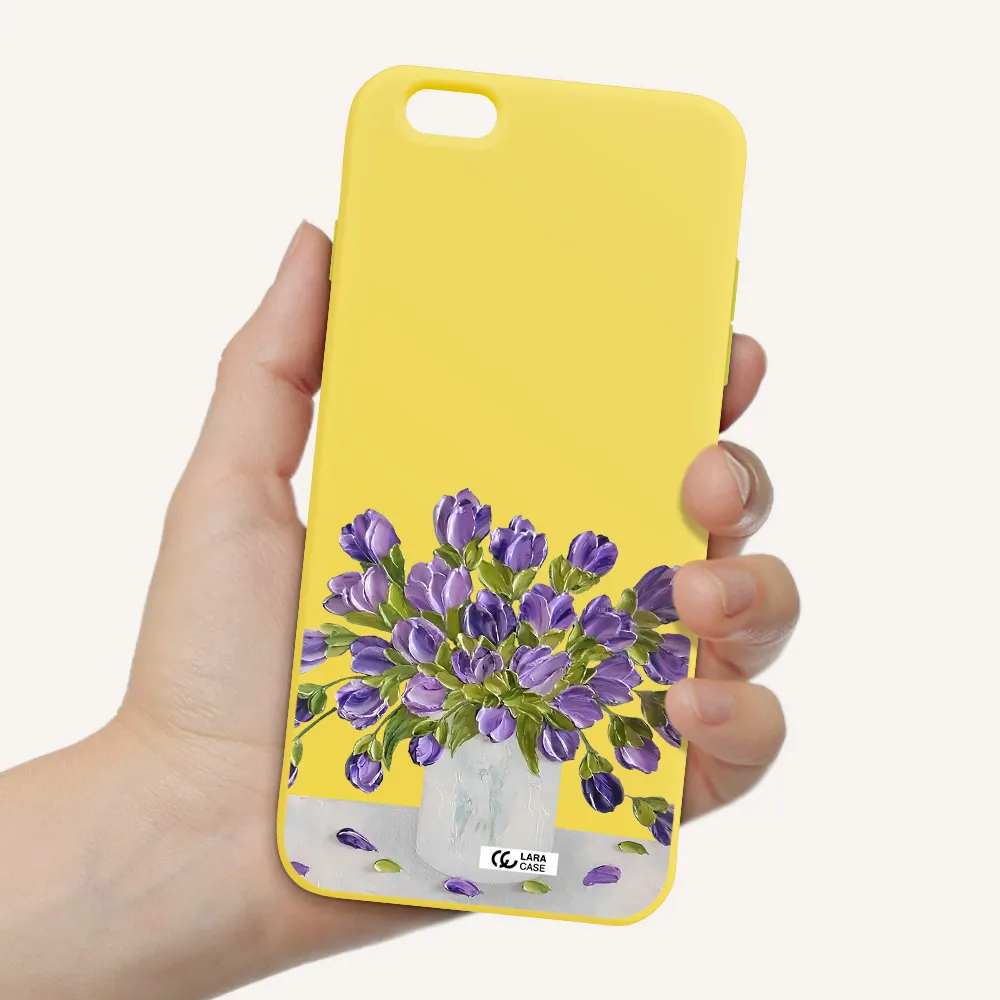 a bunch of purple flowers Apple iPhone 6 s plus Silicone canary yellow Case