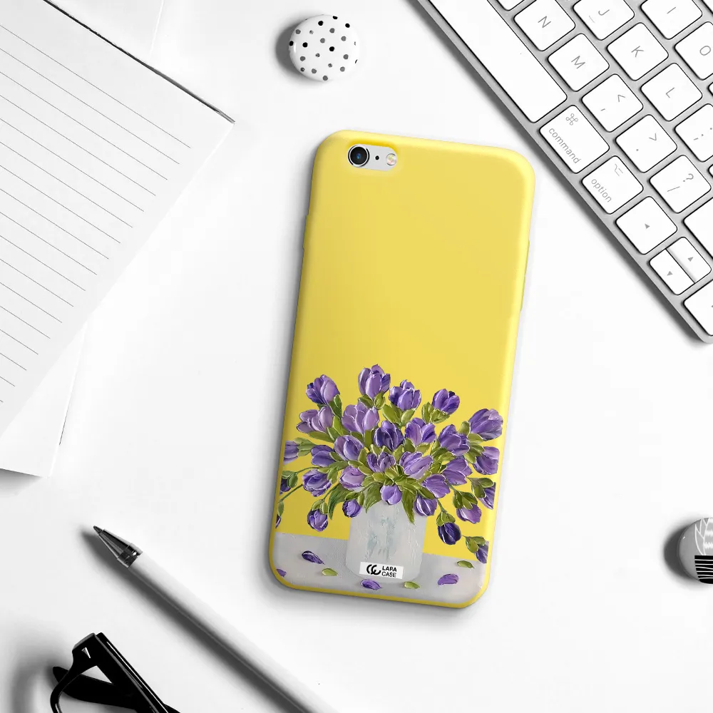 a bunch of purple flowers Apple iPhone 6 s plus Silicone canary yellow Case