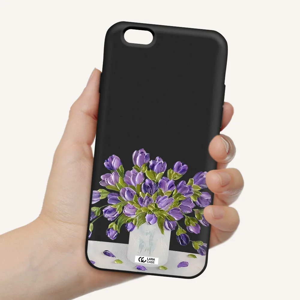 a bunch of purple flowers Apple iPhone 6 Silicone black Case