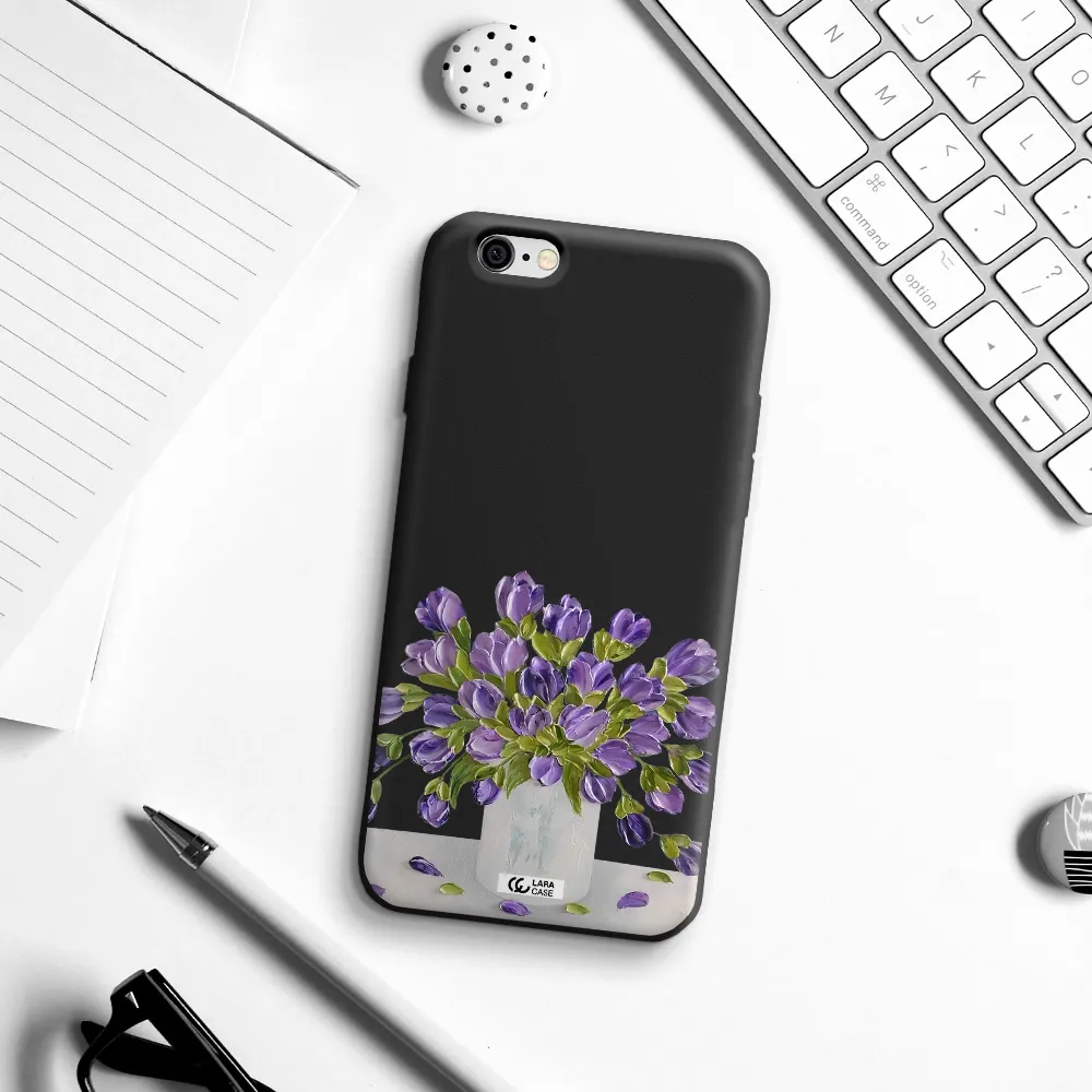 a bunch of purple flowers Apple iPhone 6 Silicone black Case