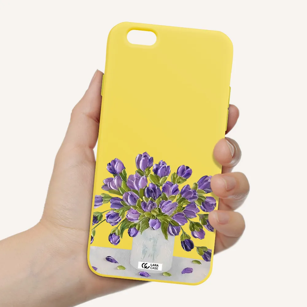 a bunch of purple flowers Apple iPhone 6 Silicone canary yellow Case