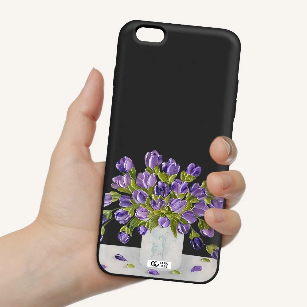 a bunch of purple flowers Apple iPhone 6S Silicone black Case