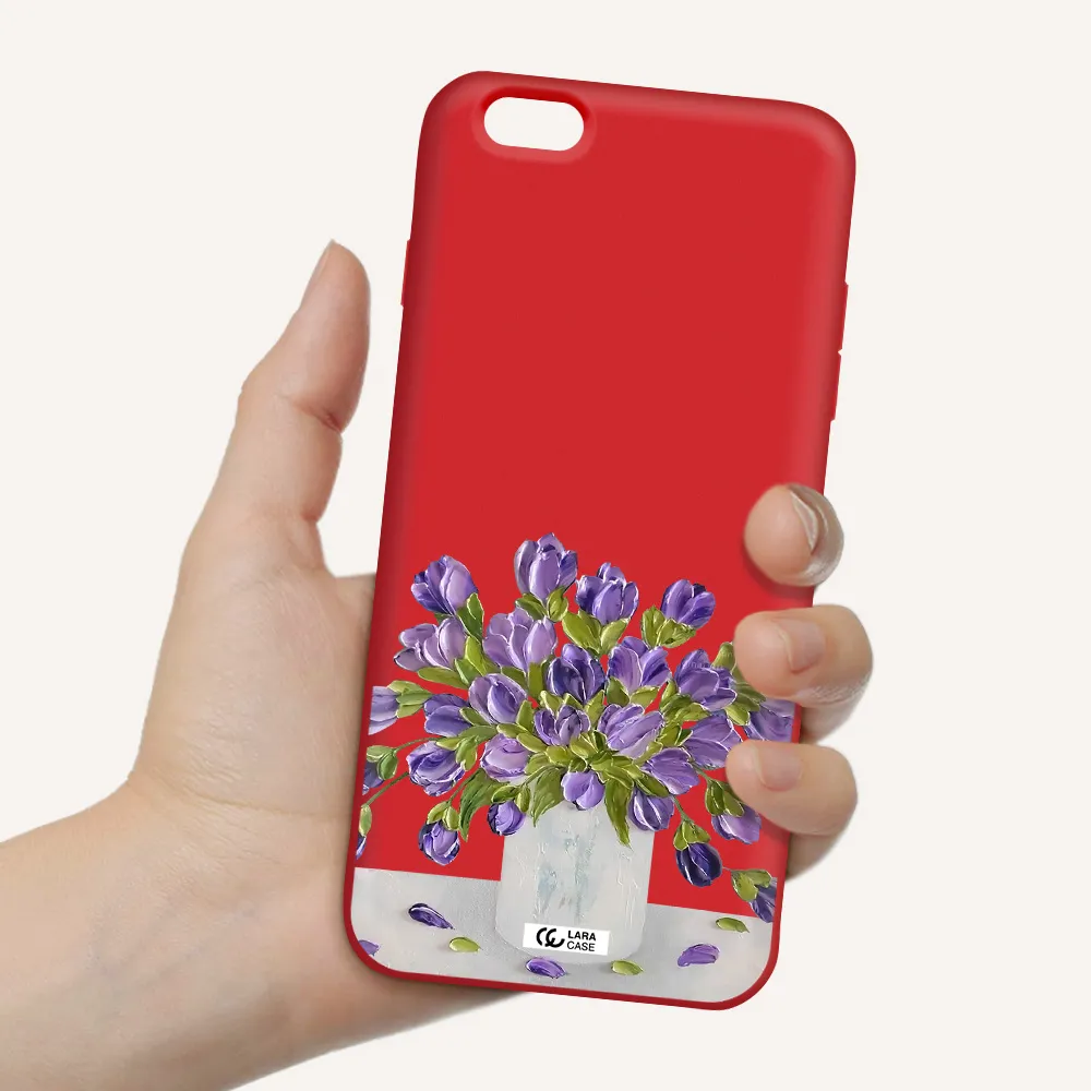 a bunch of purple flowers Apple iPhone 6S Silicone Imperial Red Case