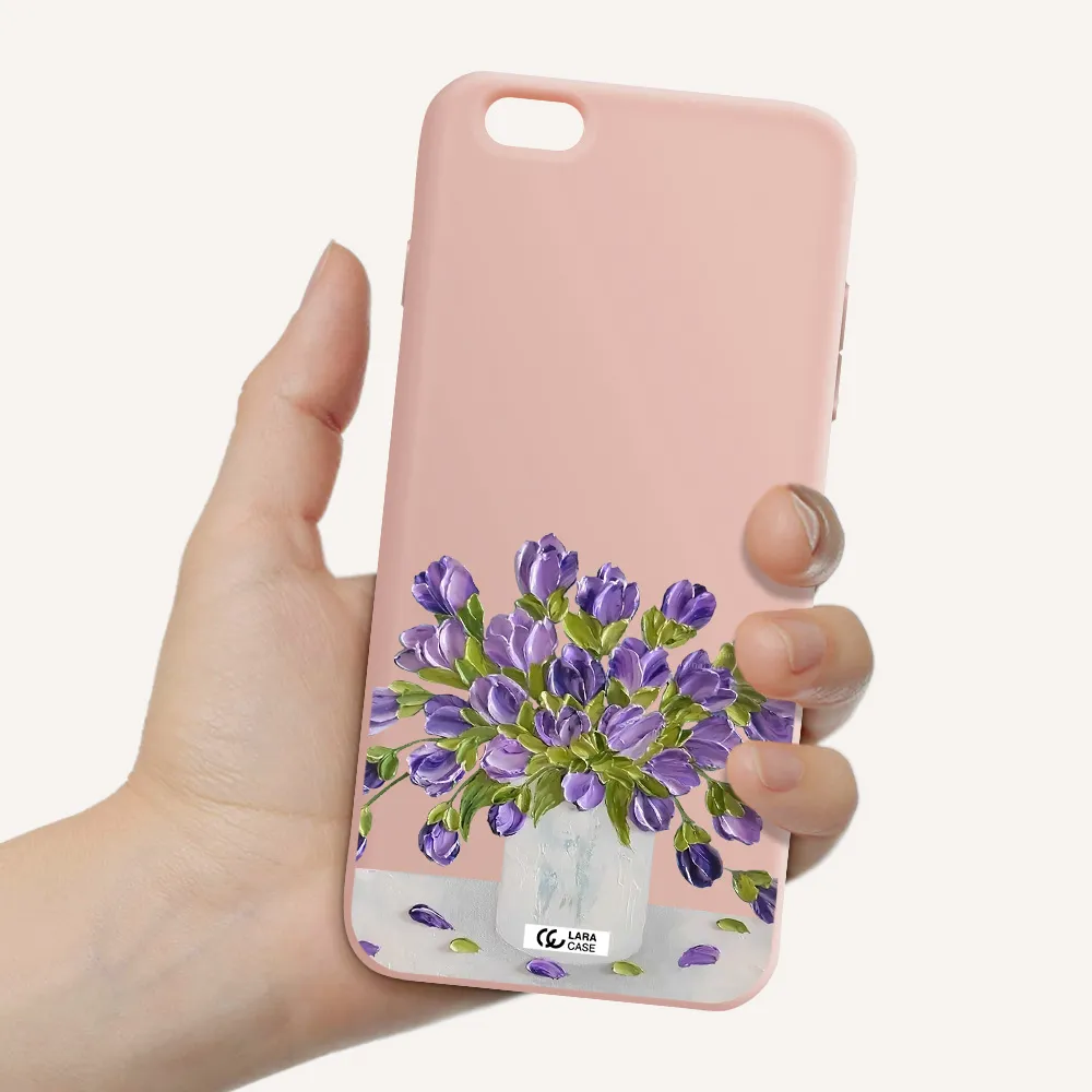 a bunch of purple flowers Apple iPhone 6S Silicone pastel pink Case